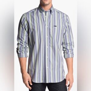 NWT Faconnable Classique Striped Button Down Shirt Purple Green Men’s M (FLAW)